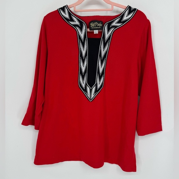 Bob Mackie Tops - Bob Mackie Wearable Art Women's Red Tunic with Black & White Accents Size Large